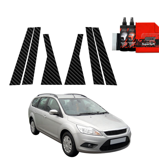 6in1 Carbon Fiber Film for Pillars Ford Focus Mk2 Kombi Facelifting (2007-2011)