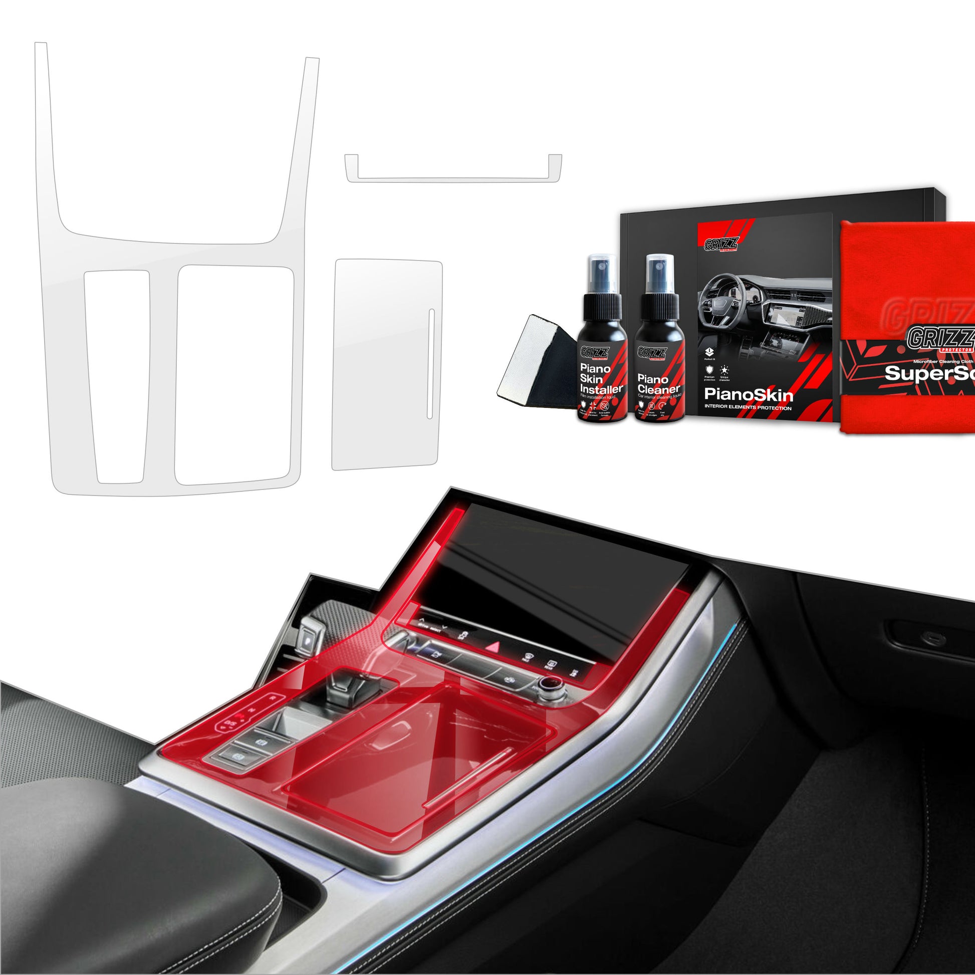 3in1 Grizz apsauginė vidinė plėvelė Audi RSQ8 (2018-2024) Panel Centralny Skaidrus PianoSkin