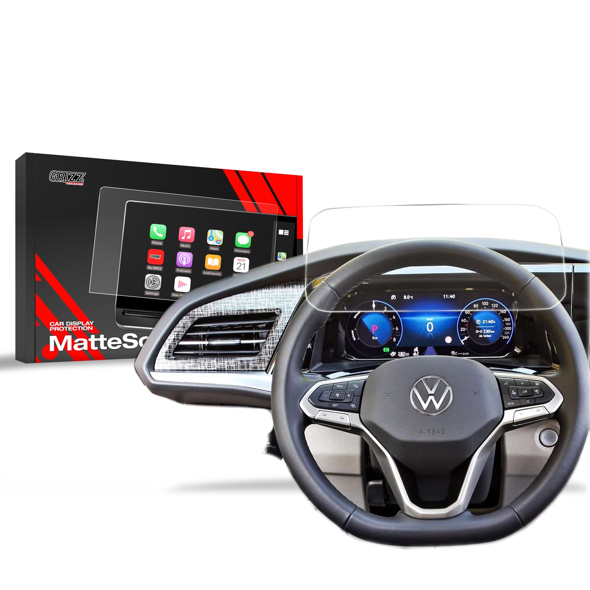 Ekrano plėvelė nuo pirštų atspaudų Volkswagen VW Multivan 4 Virtual Cockpit 10,25" (2021-2024) Matine Grizz