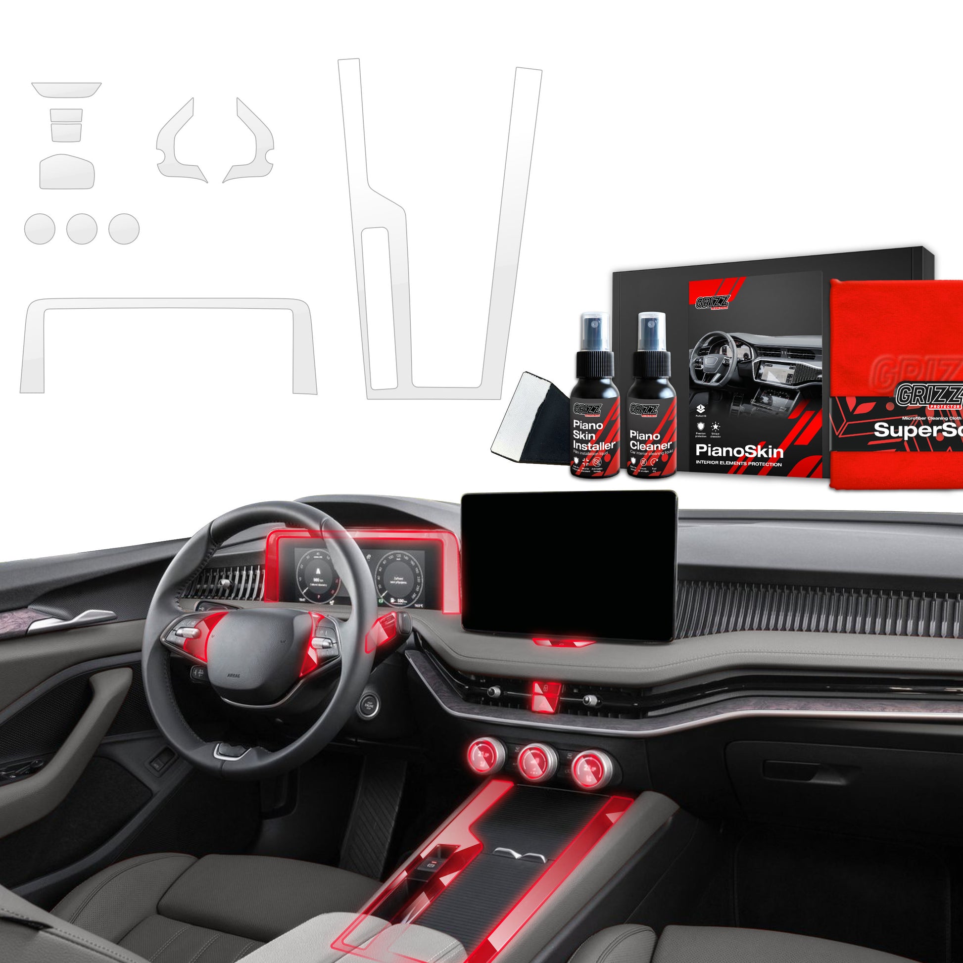8in1 Grizz apsauginė vidinė plėvelė Skoda Superb 4 (2024-2025) Skaidrus PianoSkin