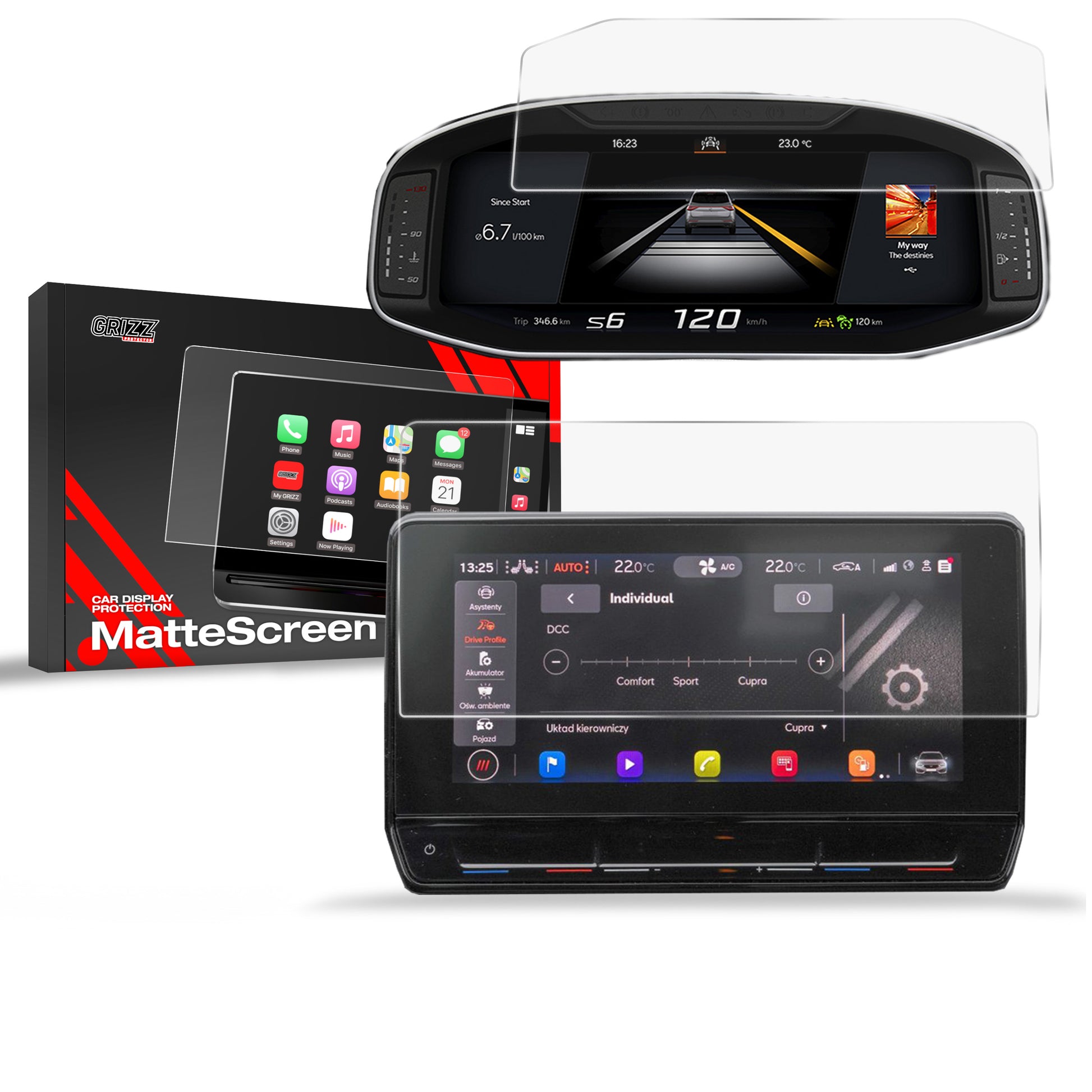 Anti-fingerprint screen protector Cupra Leon 10" (2020-2024) Matte Grizz 2in1