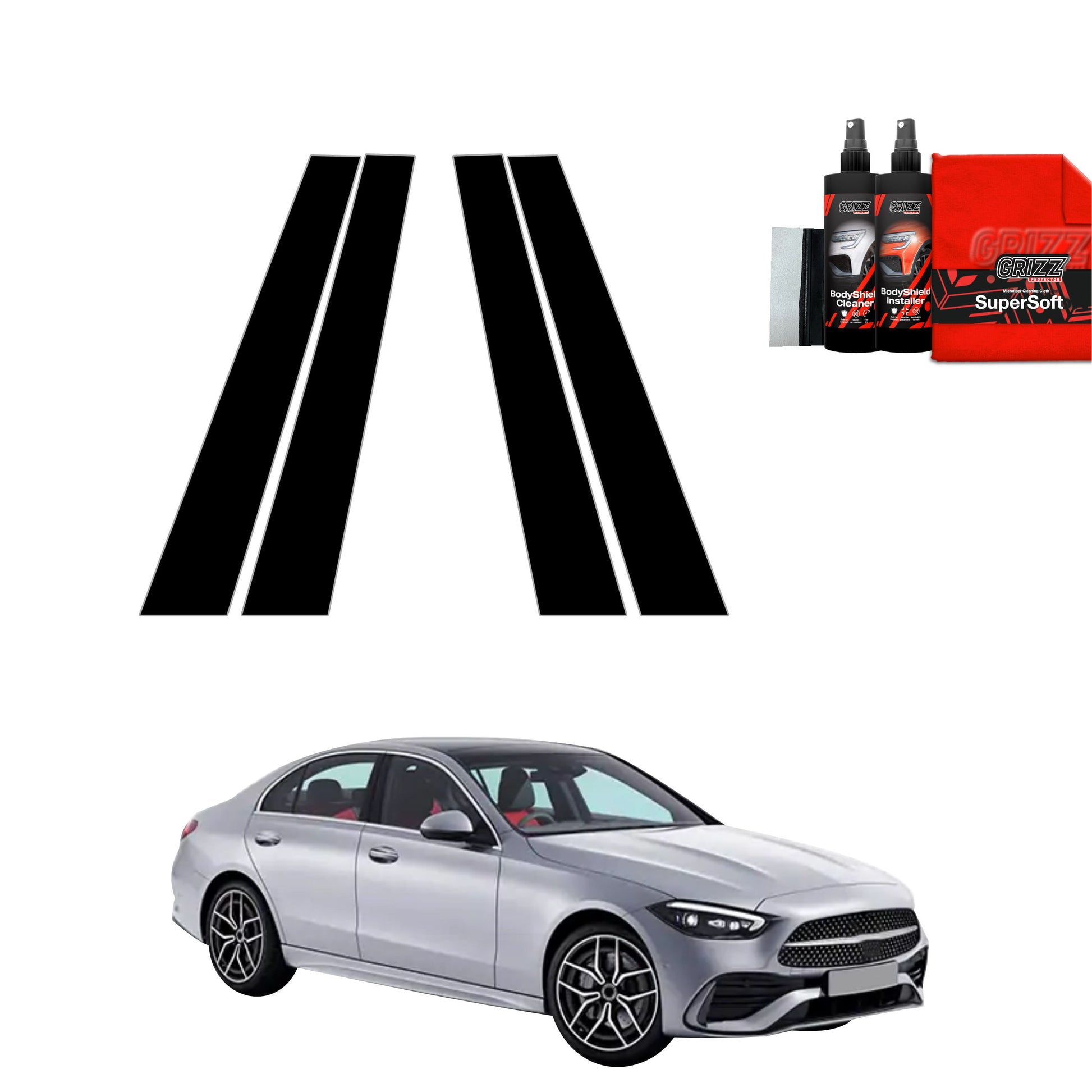 4in1 Juoda plėvelė statramsčiams Mercedes C Klasa (2021-2025)