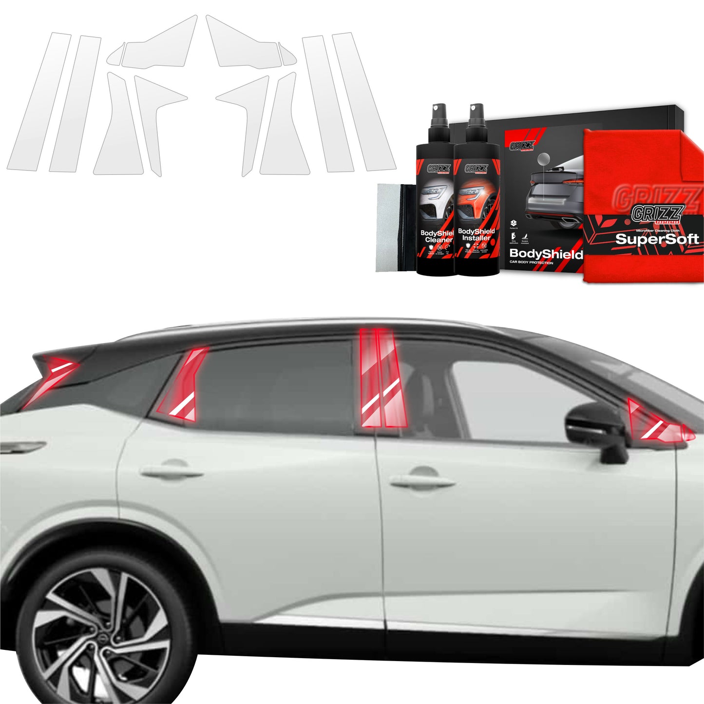 10in1 Protective film for pillars for Nissan Qashqai 3 Facelift (2024-2025)