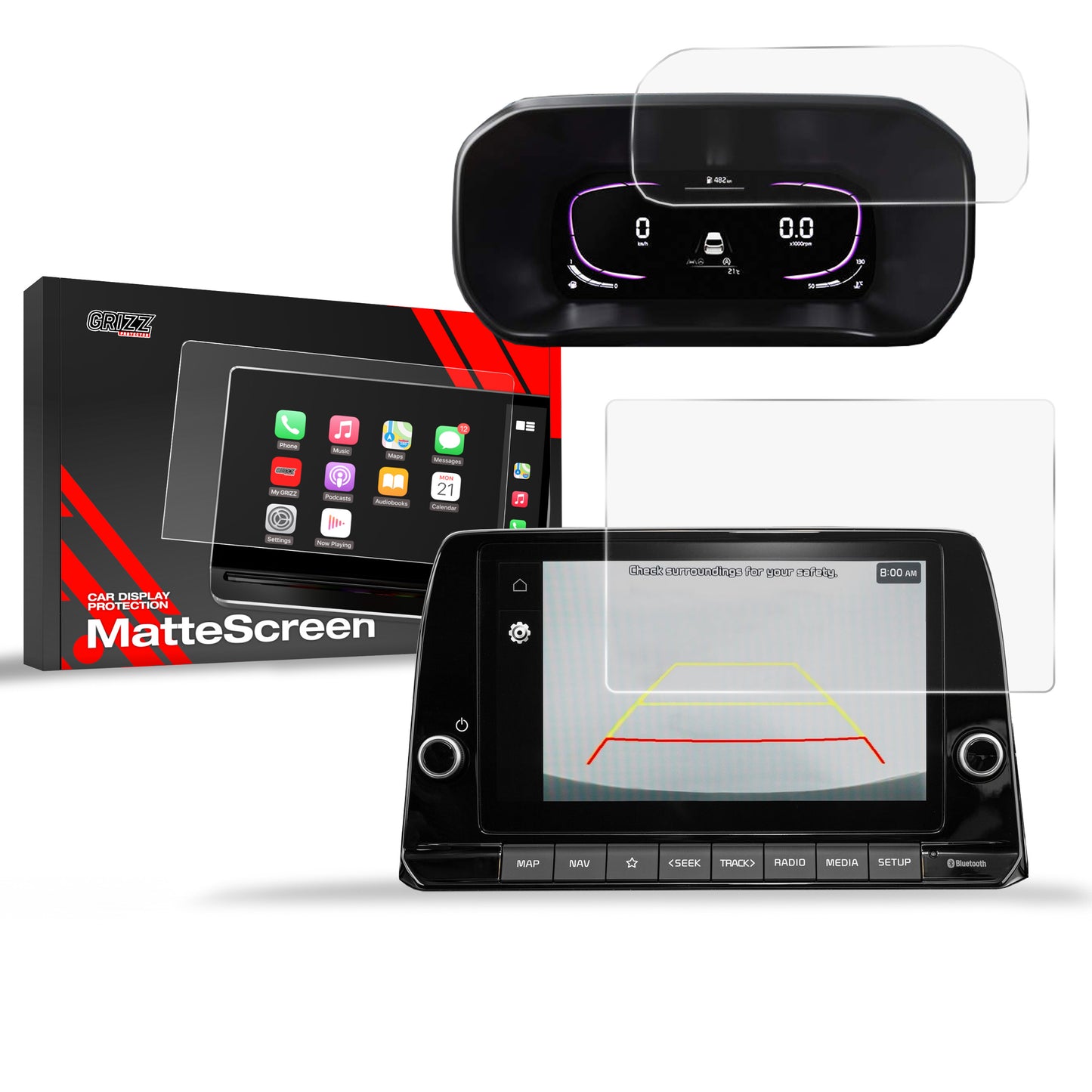 Anti-fingerprint screen film Kia Picanto 3 8" (2023-2025) Matte Grizz 2in1