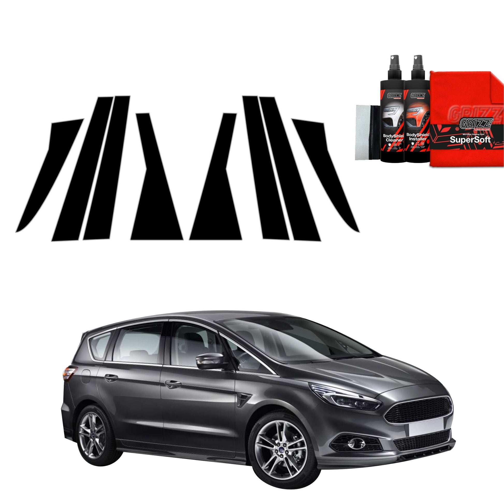 8in1 Juoda plėvelė statramsčiams Ford S-Max MK2 (2015-2019)