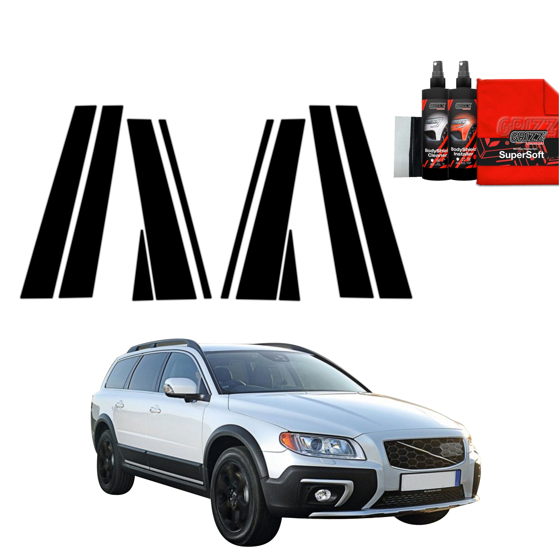 10in1 Juoda plėvelė statramsčiams Volvo XC70 3 Kombi 5D (2013-2016)
