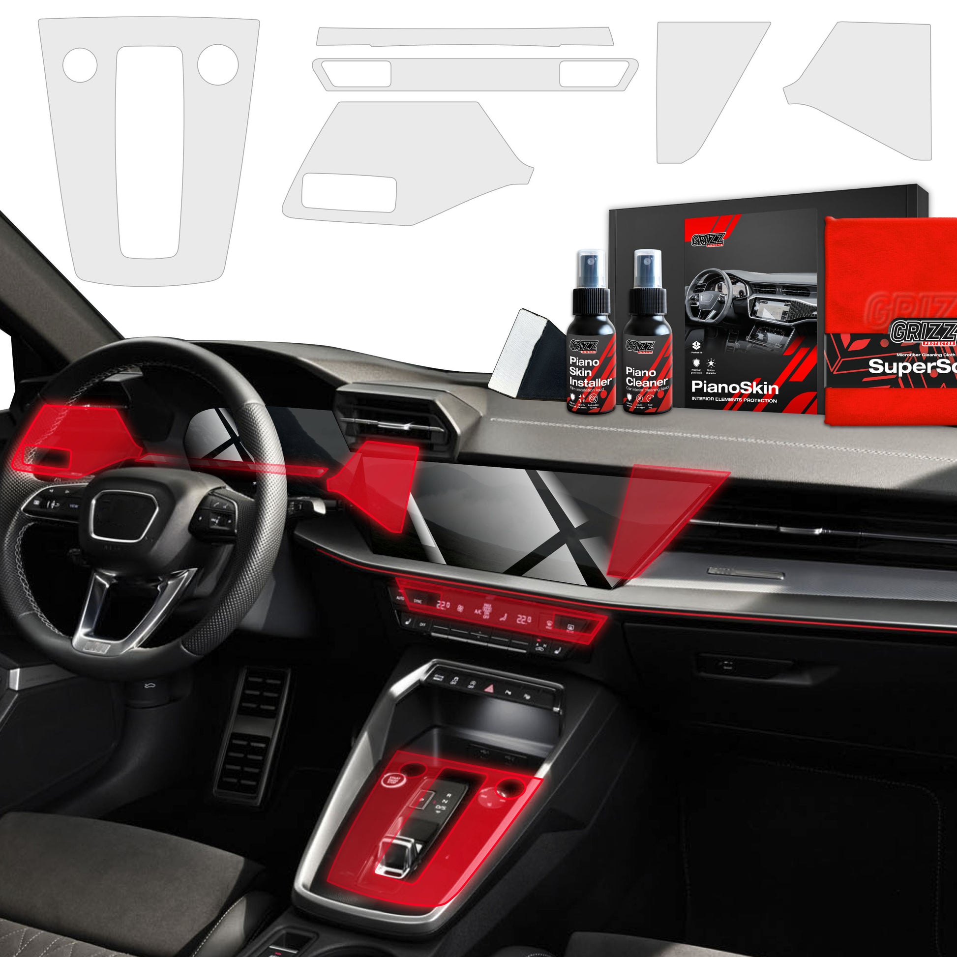 6in1 Grizz protective interior film Audi A3 8Y (2020-2024) Anti-fingerprint PianoSkin