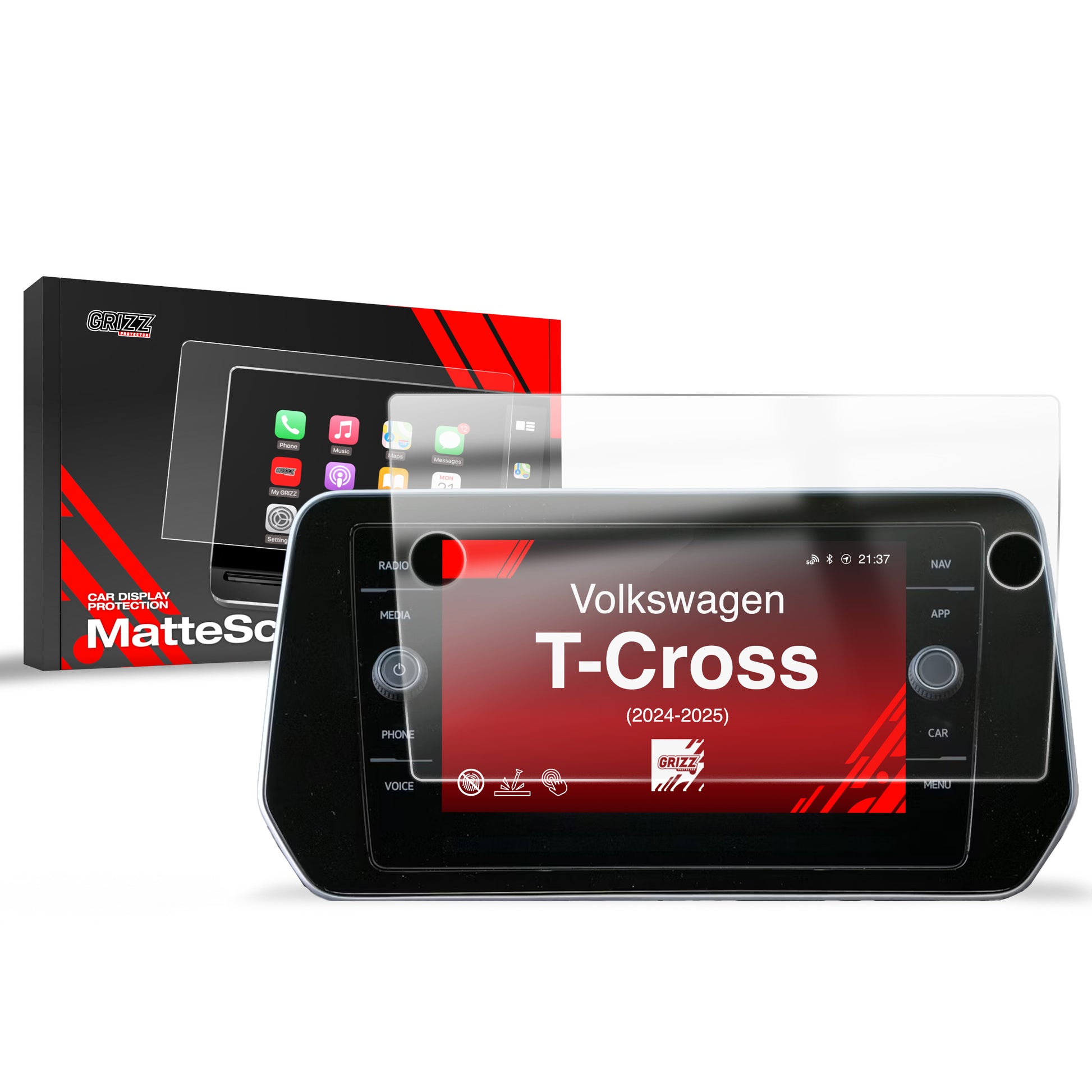 Anti-fingerprint screen protector for Volkswagen VW T-Cross Discover Media (2024-2025) Matte Grizz